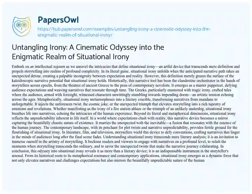 Essay on Untangling Irony: A Cinematic Odyssey into the Enigmatic Realm of Situational Irony
