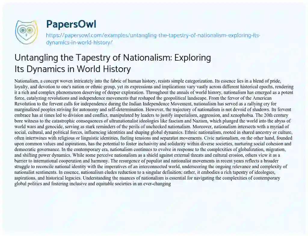 Essay on Untangling the Tapestry of Nationalism: Exploring Its Dynamics in World History