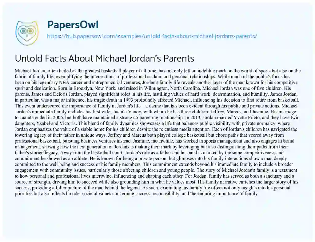 Essay on Untold Facts About Michael Jordan’s Parents
