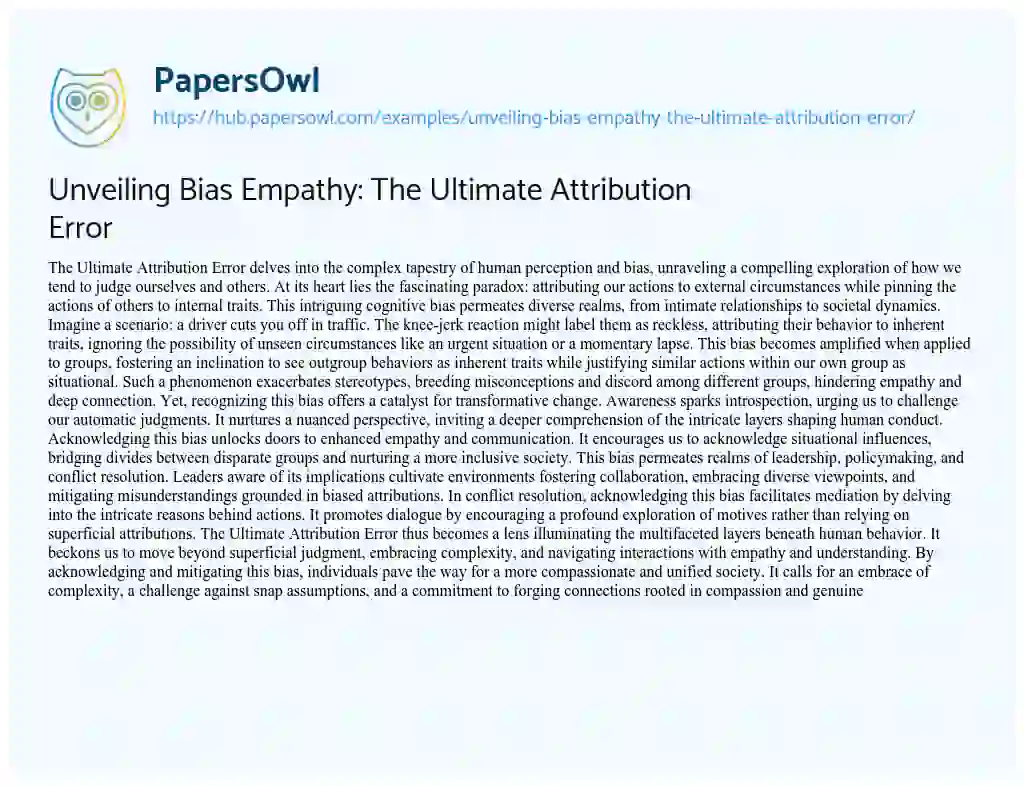 Essay on Unveiling Bias Empathy: The Ultimate Attribution Error