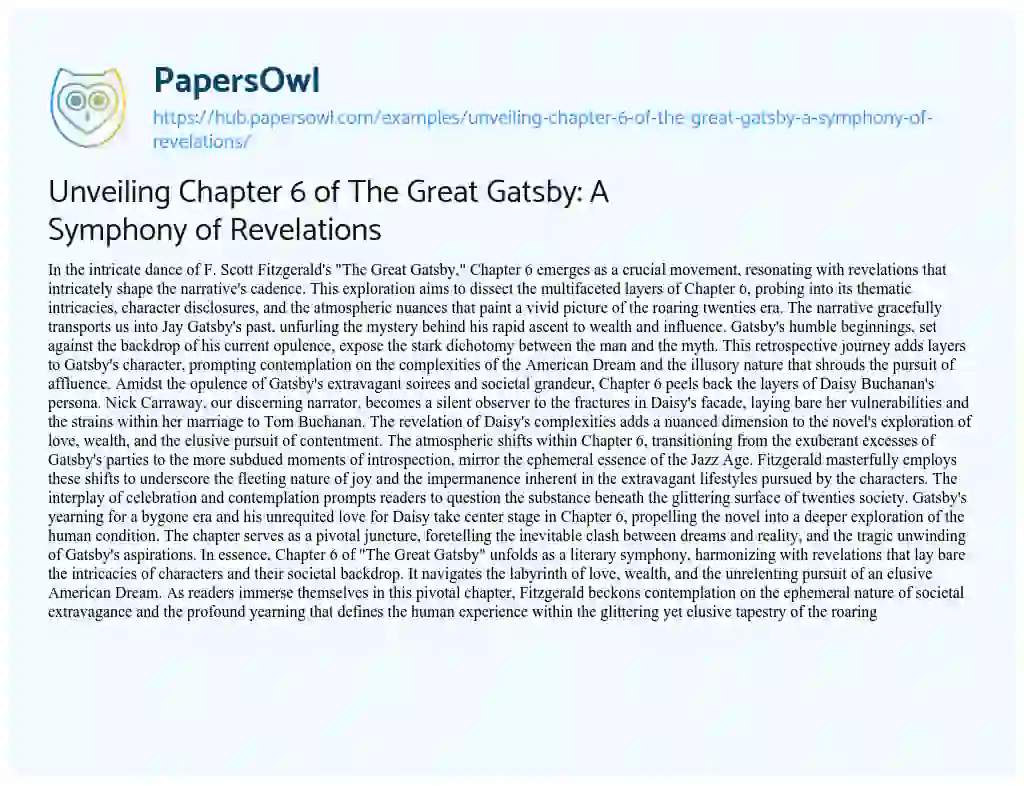 Essay on Unveiling Chapter 6 of The Great Gatsby: A Symphony of Revelations