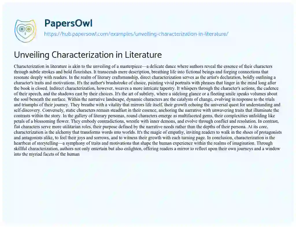 Essay on Unveiling Characterization in Literature