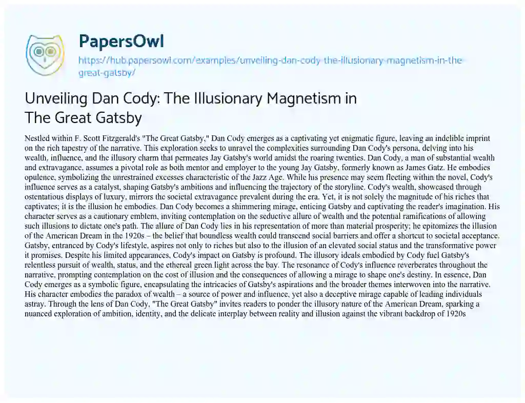 Essay on Unveiling Dan Cody: The Illusionary Magnetism in The Great Gatsby