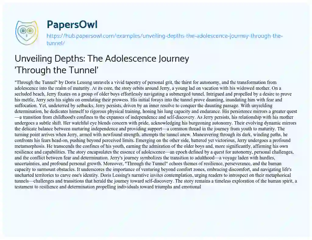 Essay on Unveiling Depths: The Adolescence Journey ‘Through the Tunnel’