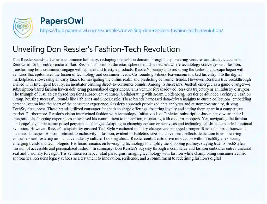Essay on Unveiling Don Ressler’s Fashion-Tech Revolution