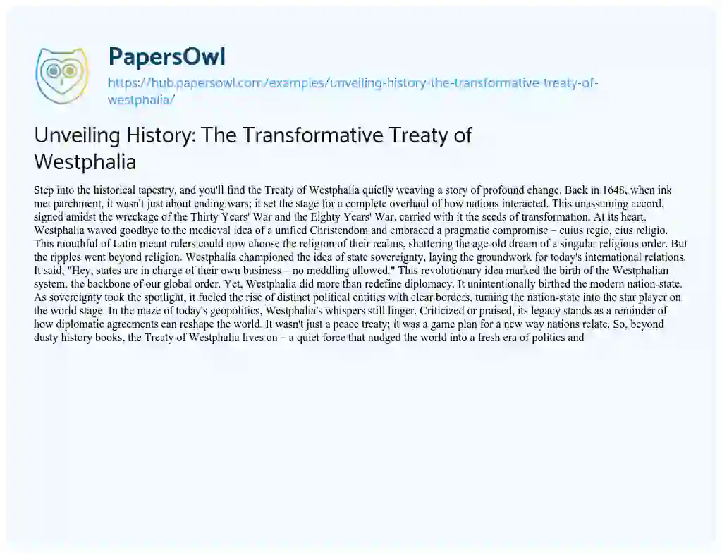 Essay on Unveiling History: The Transformative Treaty of Westphalia
