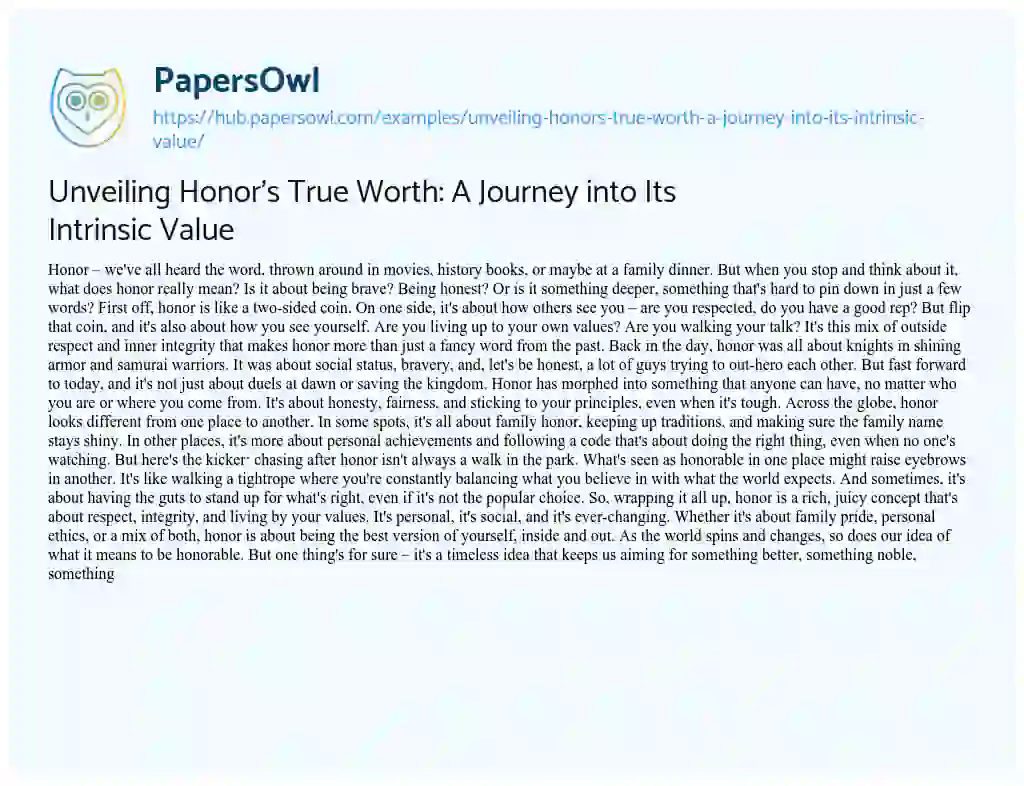 Essay on Unveiling Honor’s True Worth: A Journey into Its Intrinsic Value