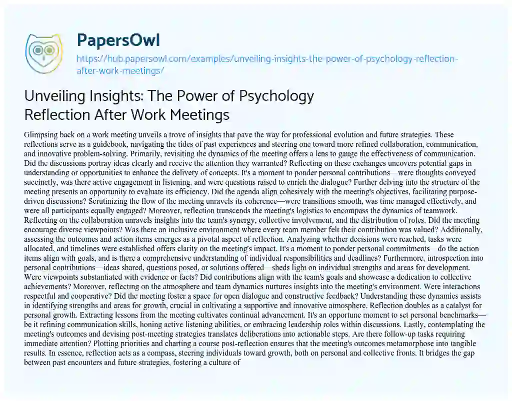 Essay on Unveiling Insights: The Power of Psychology Reflection After Work Meetings