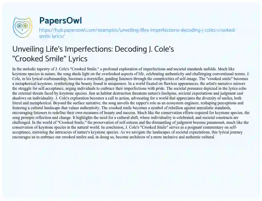 Essay on Unveiling Life’s Imperfections: Decoding J. Cole’s “Crooked Smile” Lyrics