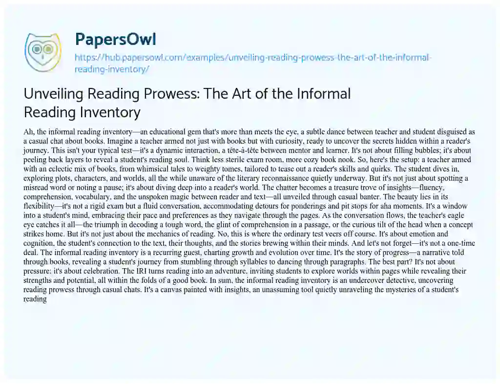 Essay on Unveiling Reading Prowess: The Art of the Informal Reading Inventory