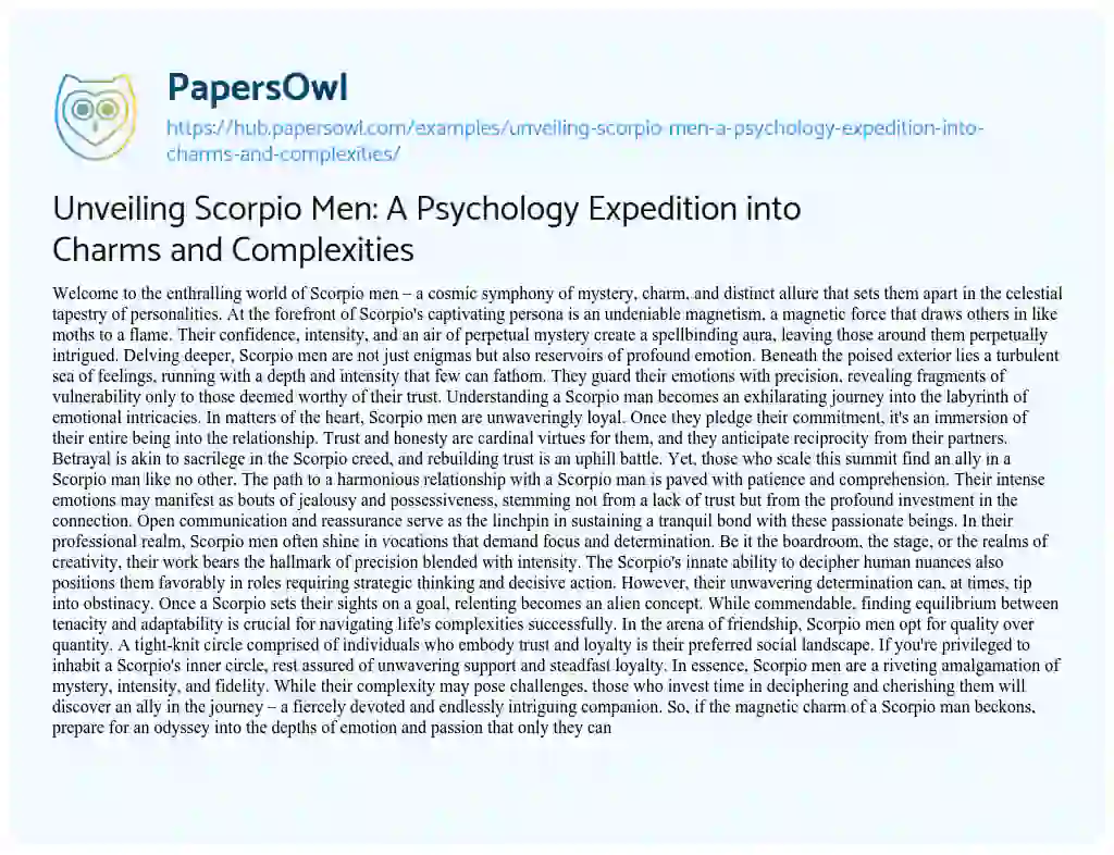 Essay on Unveiling Scorpio Men: A Psychology Expedition into Charms and Complexities