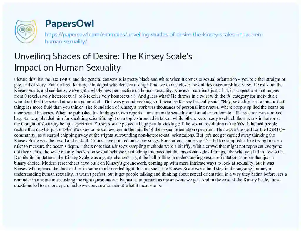 Essay on Unveiling Shades of Desire: The Kinsey Scale’s Impact on Human Sexuality