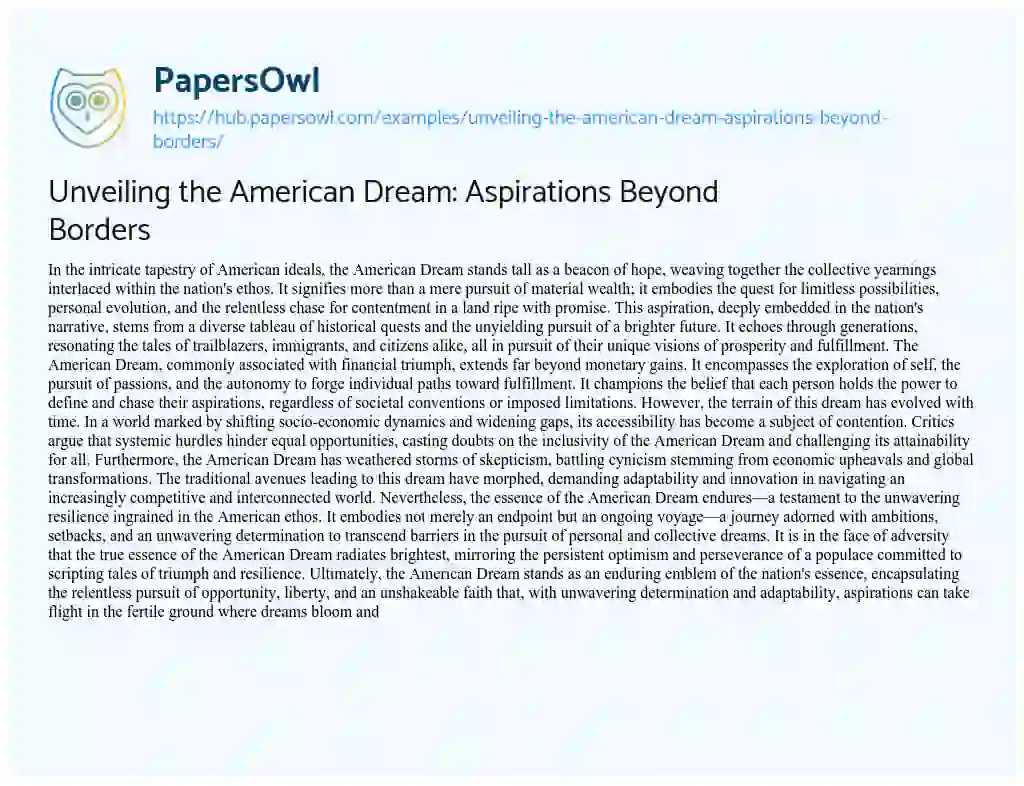 Essay on Unveiling the American Dream: Aspirations Beyond Borders
