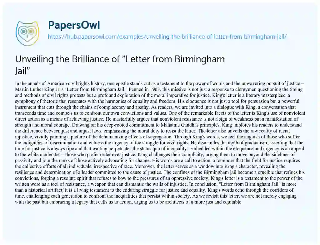 Essay on Unveiling the Brilliance of “Letter from Birmingham Jail”