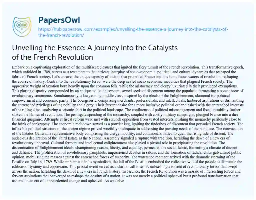Essay on Unveiling the Essence: A Journey into the Catalysts of the French Revolution