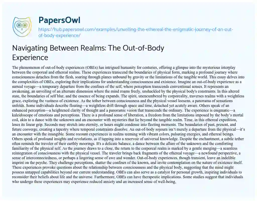 Essay on Navigating Between Realms: The Out-of-Body Experience