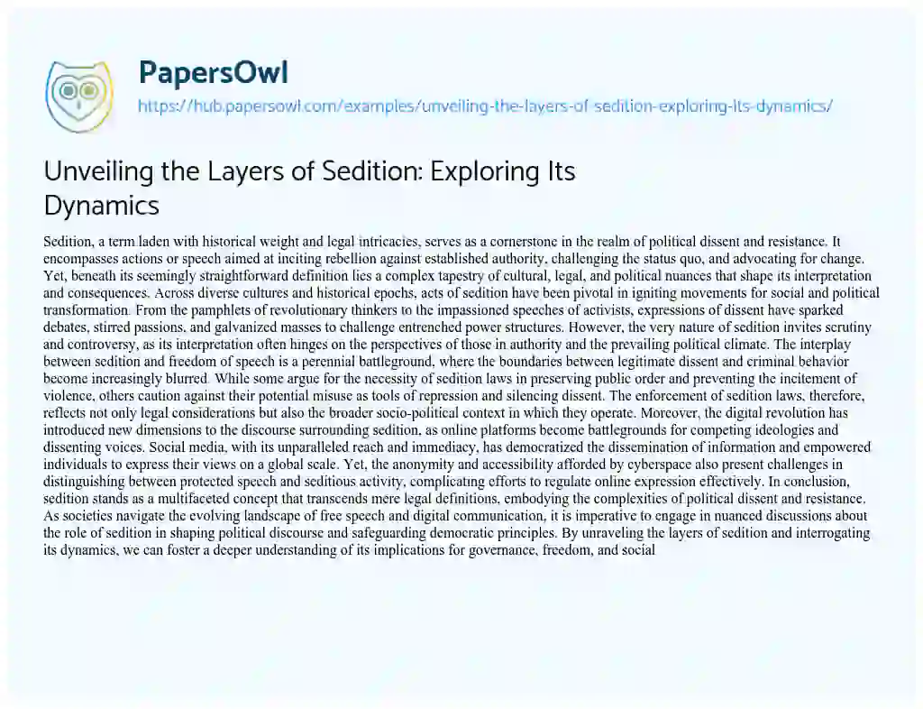 Essay on Unveiling the Layers of Sedition: Exploring Its Dynamics