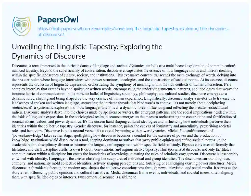 Essay on Unveiling the Linguistic Tapestry: Exploring the Dynamics of Discourse