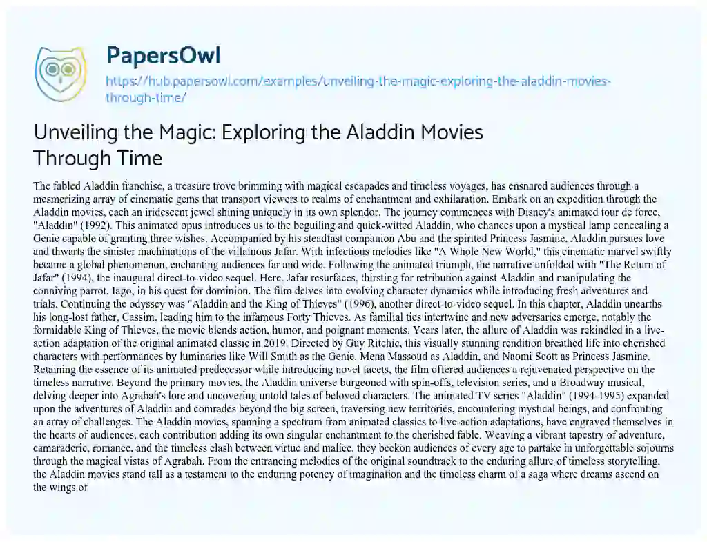 Essay on Unveiling the Magic: Exploring the Aladdin Movies Through Time