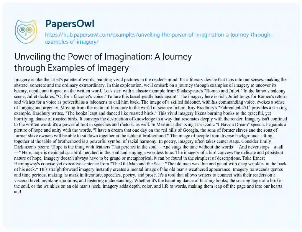 Essay on Unveiling the Power of Imagination: A Journey through Examples of Imagery