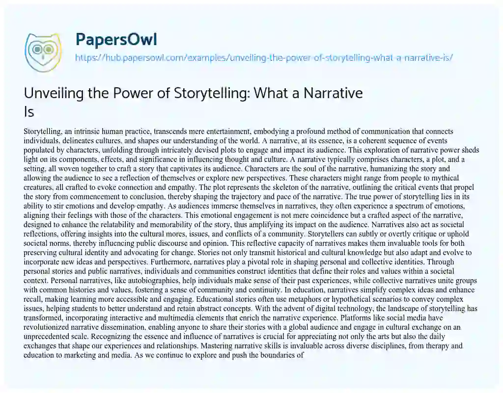 Essay on Unveiling the Power of Storytelling: What a Narrative Is