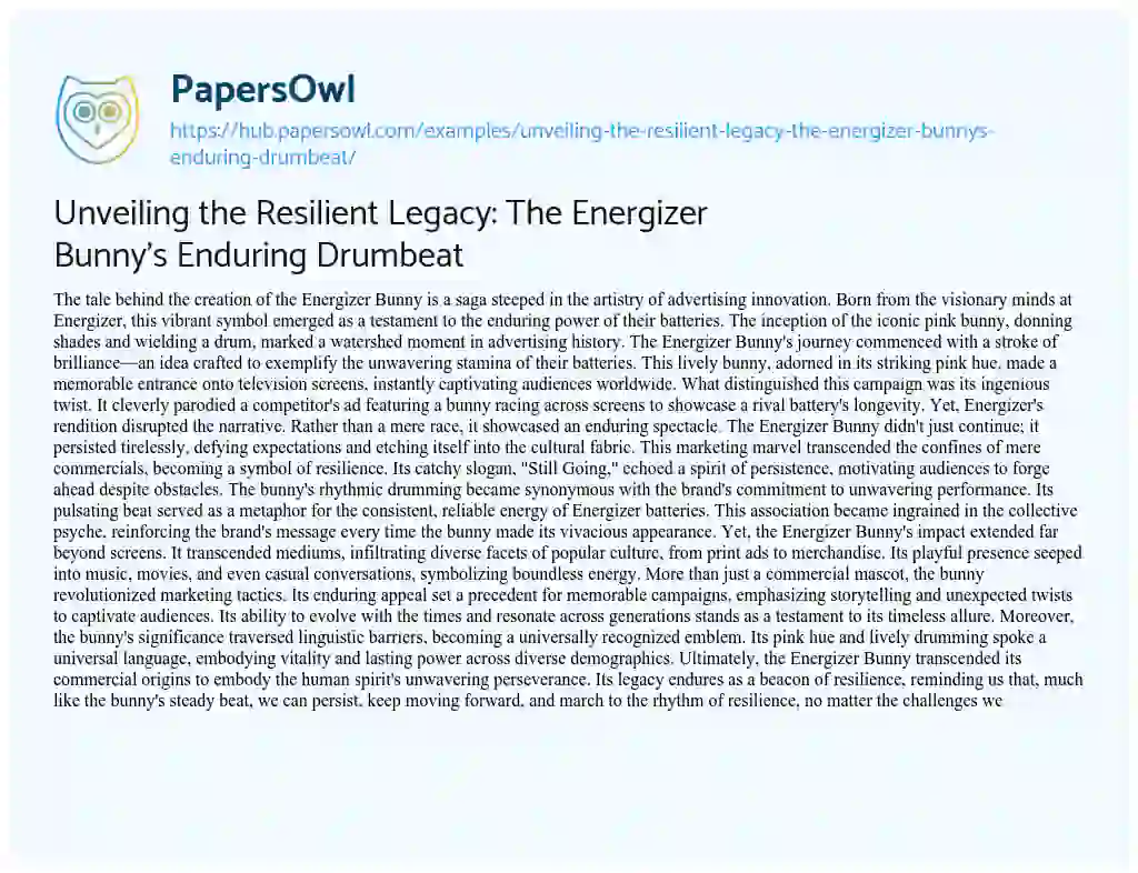 Essay on Unveiling the Resilient Legacy: The Energizer Bunny’s Enduring Drumbeat