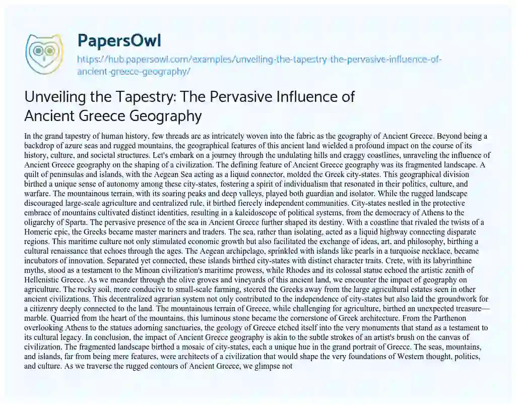 Essay on Unveiling the Tapestry: The Pervasive Influence of Ancient Greece Geography