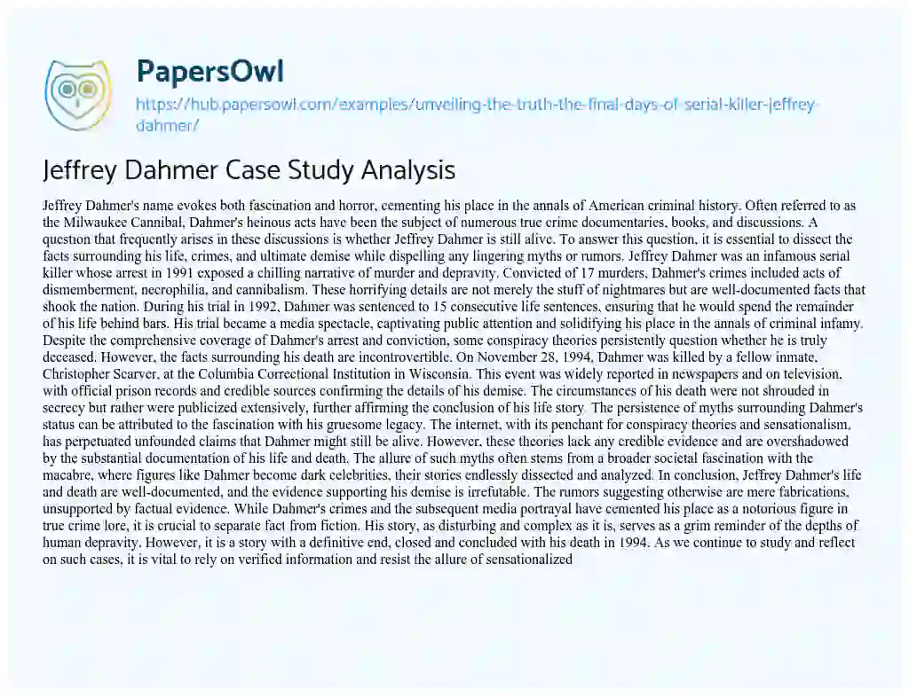 Essay on Jeffrey Dahmer Case Study Analysis