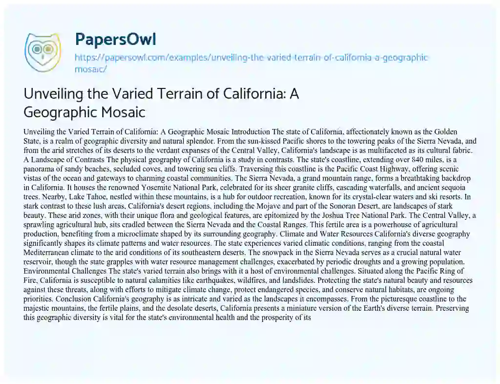 Essay on Unveiling the Varied Terrain of California: A Geographic Mosaic