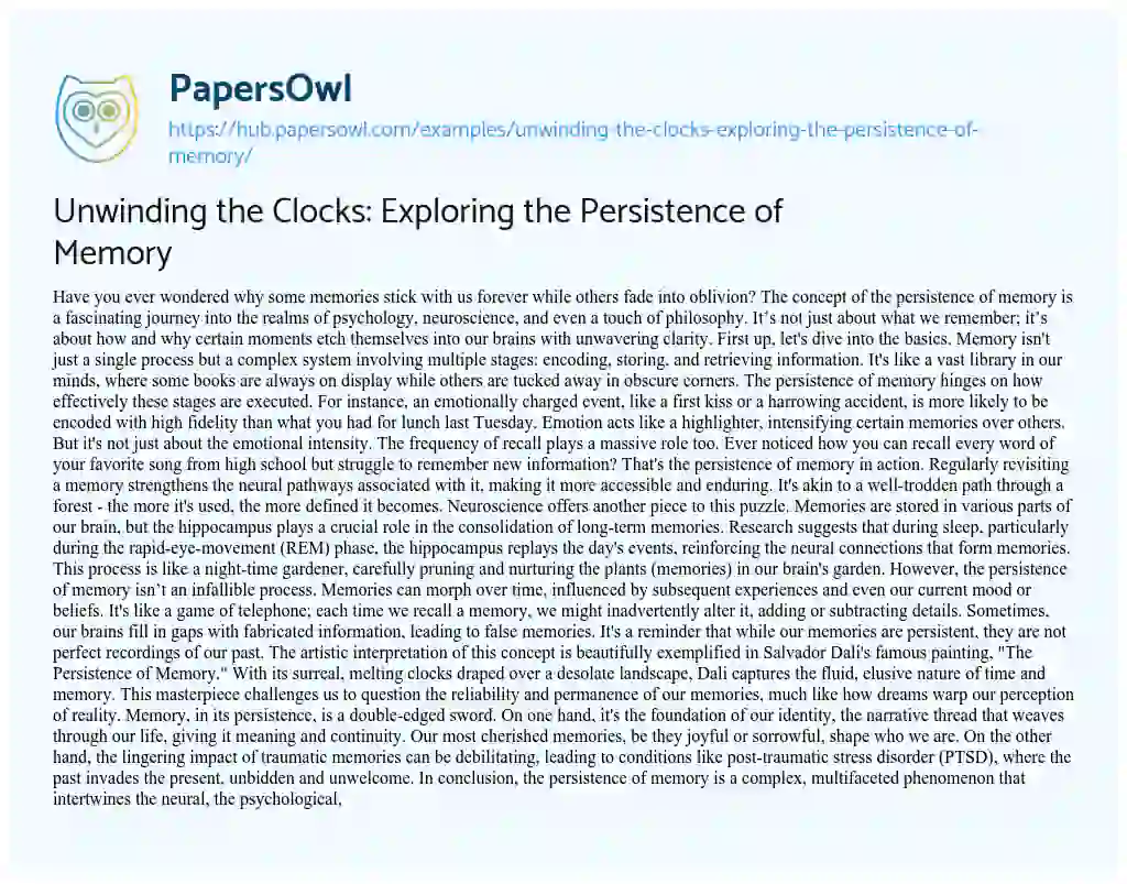 Essay on Unwinding the Clocks: Exploring the Persistence of Memory