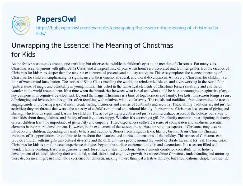 Essay on Unwrapping the Essence: The Meaning of Christmas for Kids
