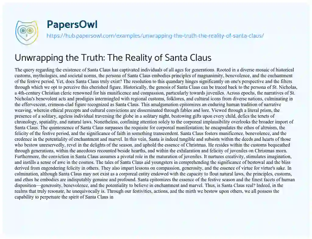 Essay on Unwrapping the Truth: The Reality of Santa Claus