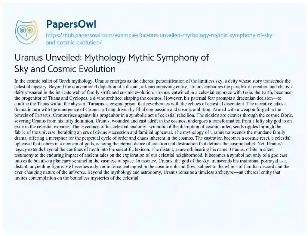 Essay on Uranus Unveiled: Mythology Mythic Symphony of Sky and Cosmic Evolution