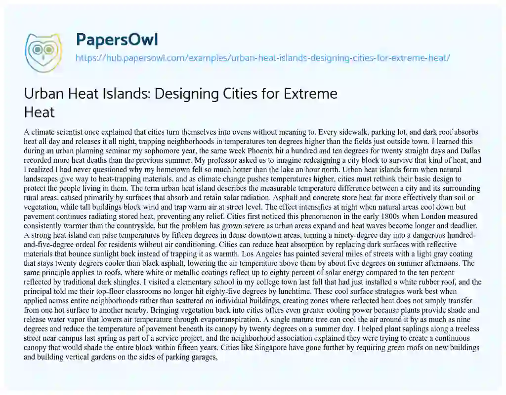 Essay on Urban Heat Islands: Designing Cities for Extreme Heat