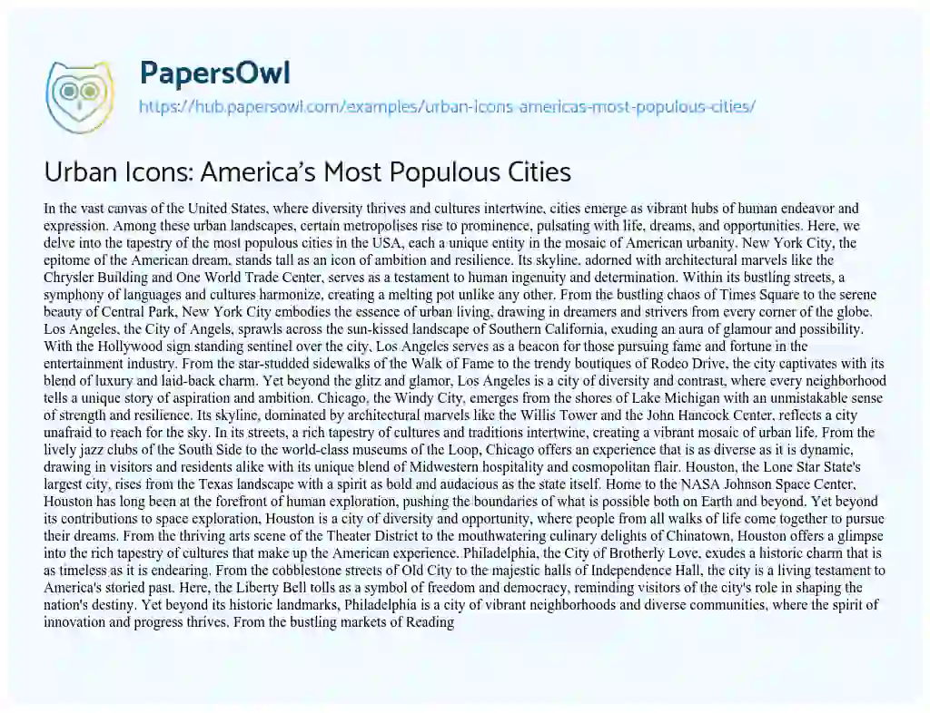 Essay on Urban Icons: America’s Most Populous Cities