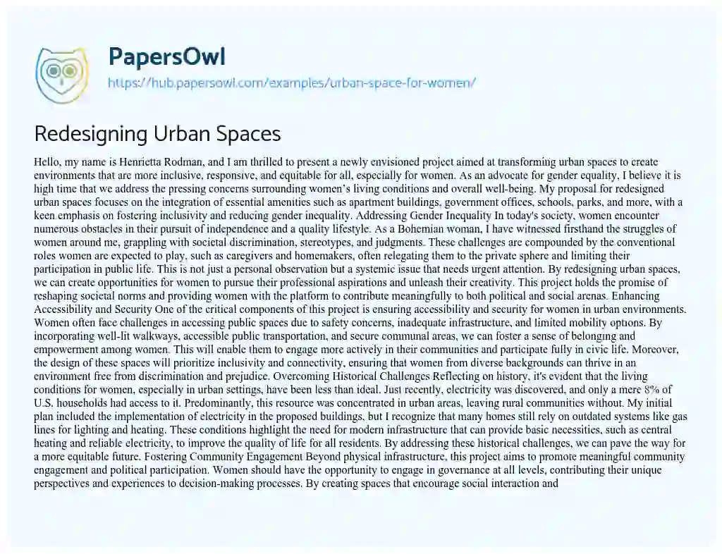 Essay on Redesigning Urban Spaces