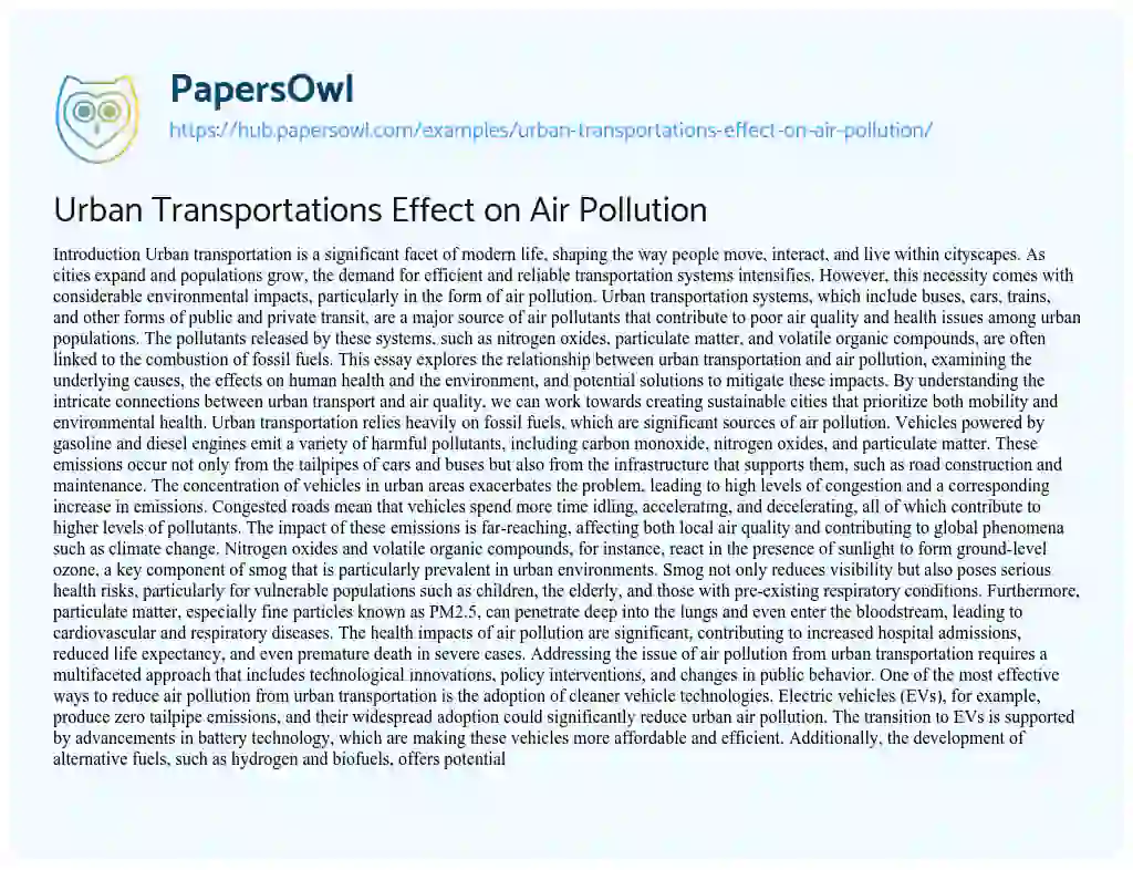 Essay on Urban Transportations Effect on Air Pollution