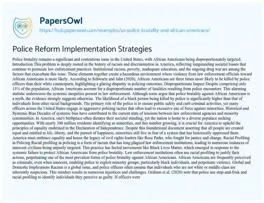 Essay on Police Reform Implementation Strategies
