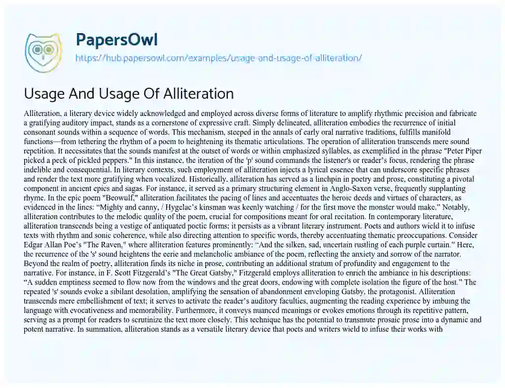 Essay on Usage And Usage Of Alliteration