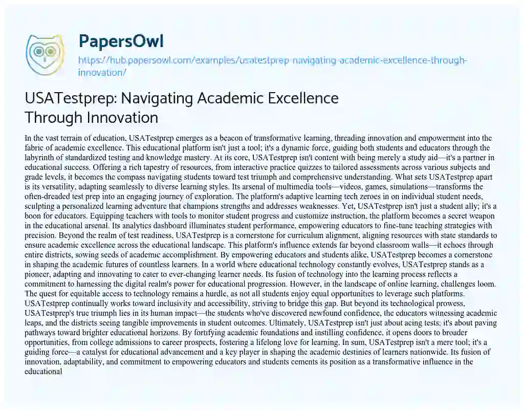 Essay on USATestprep: Navigating Academic Excellence Through Innovation
