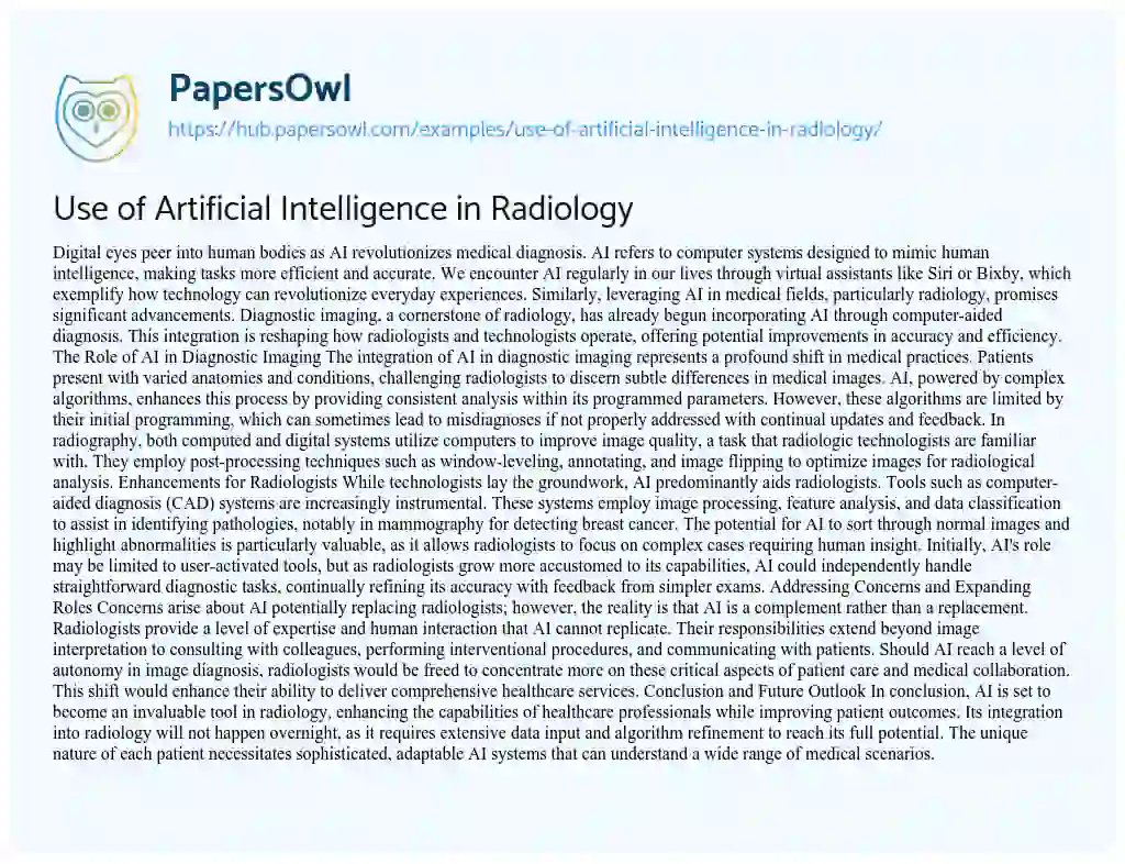 Essay on Use of Artificial Intelligence in Radiology