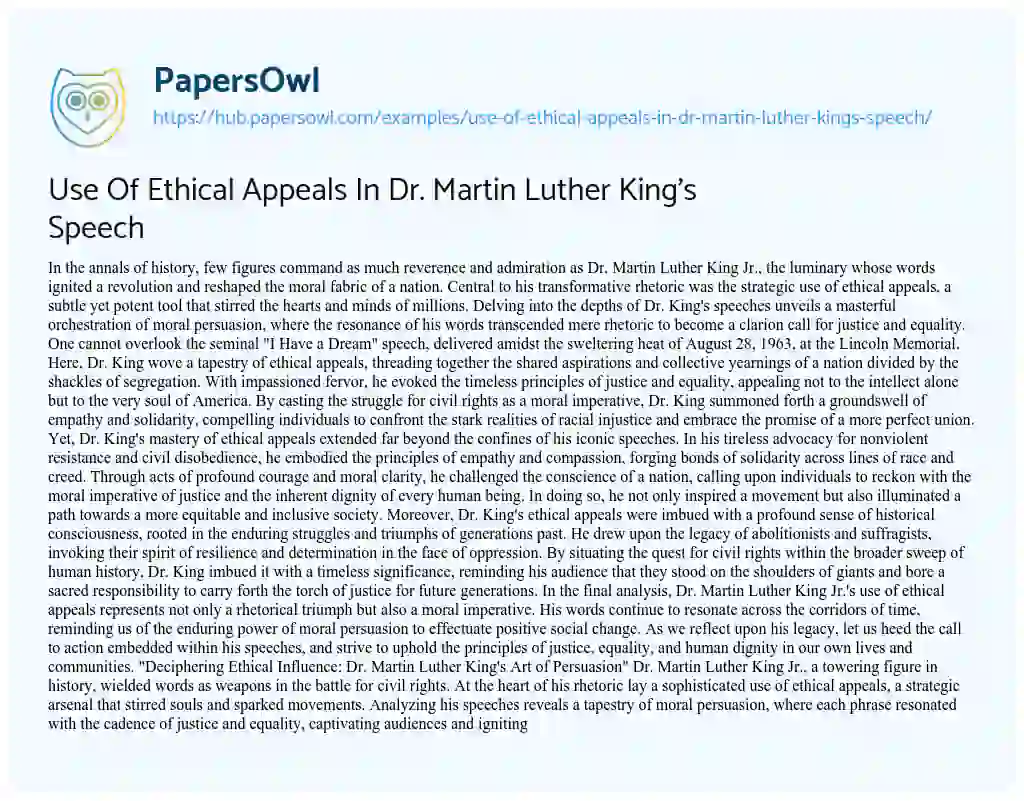 Essay on Use Of Ethical Appeals In Dr. Martin Luther King’s Speech