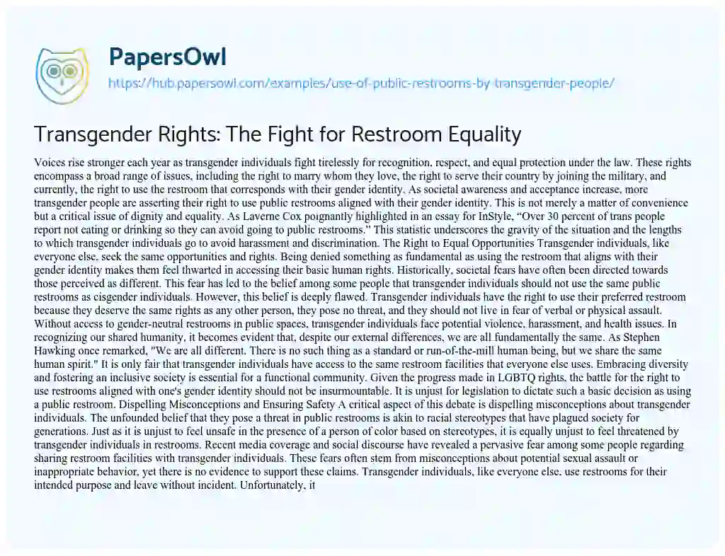 Essay on Transgender Rights: The Fight for Restroom Equality