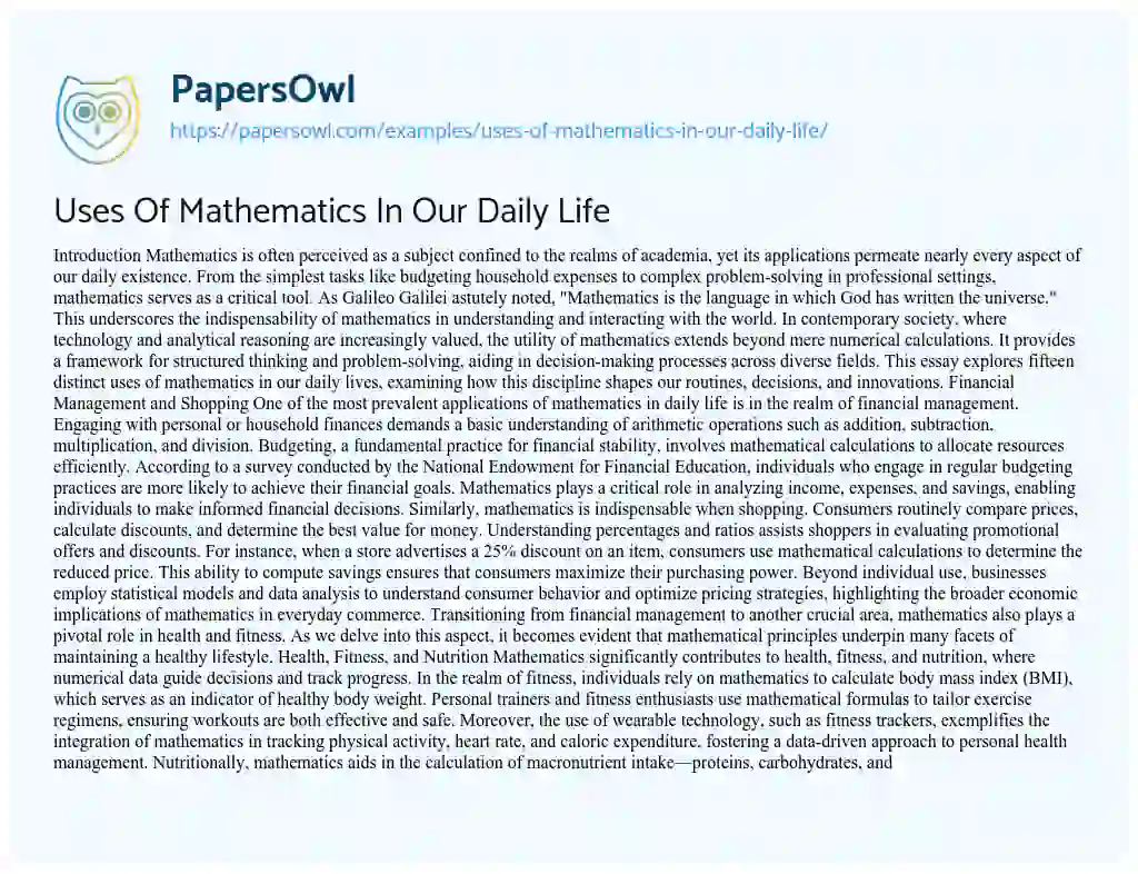 Essay on Uses Of Mathematics In Our Daily Life