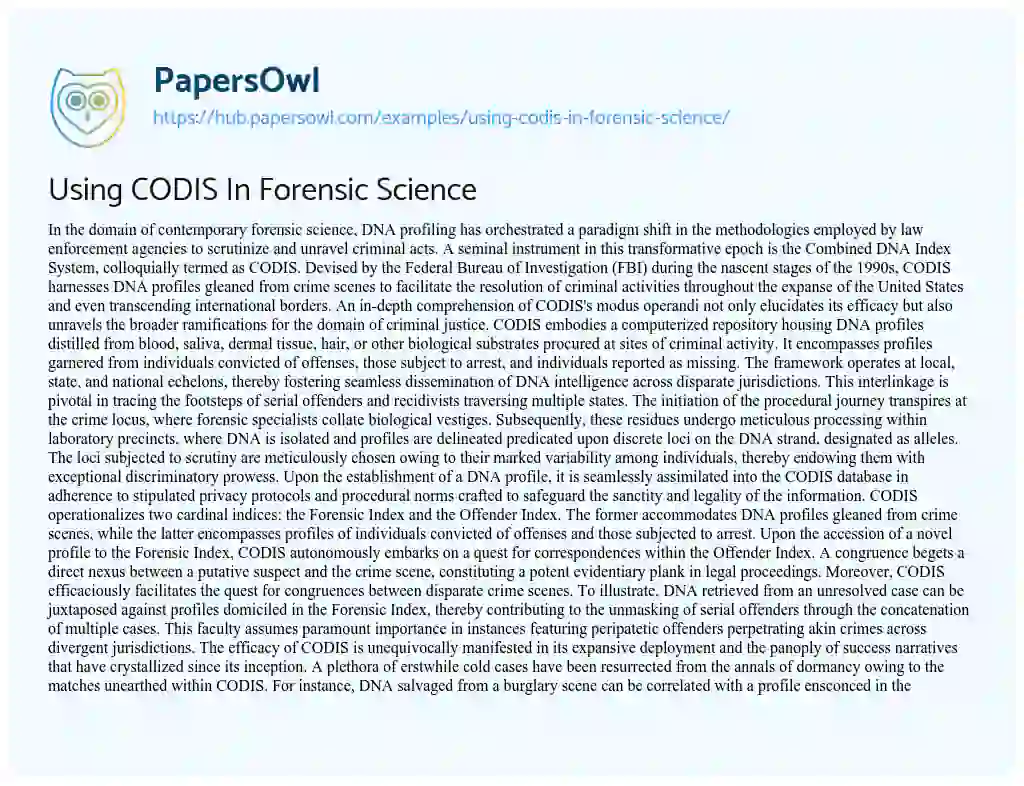 Essay on Using CODIS In Forensic Science
