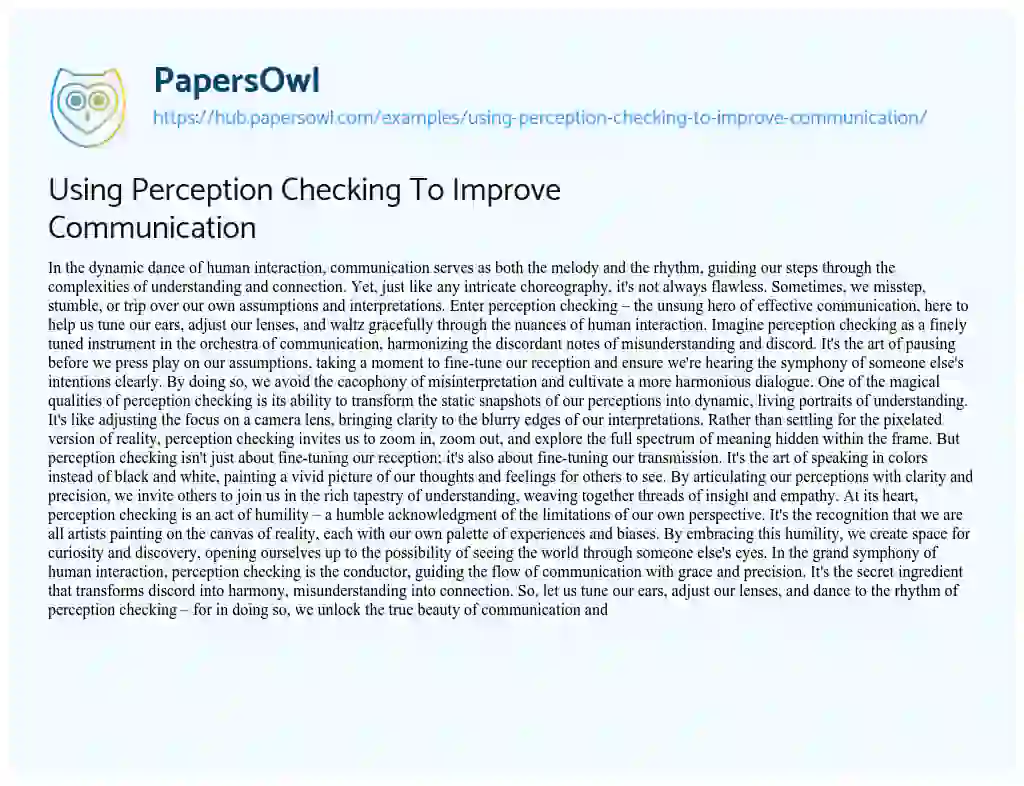 Essay on Using Perception Checking To Improve Communication