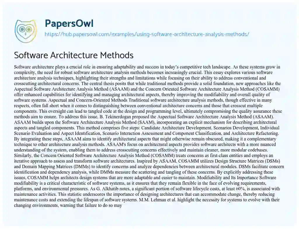 Essay on Software Architecture Methods
