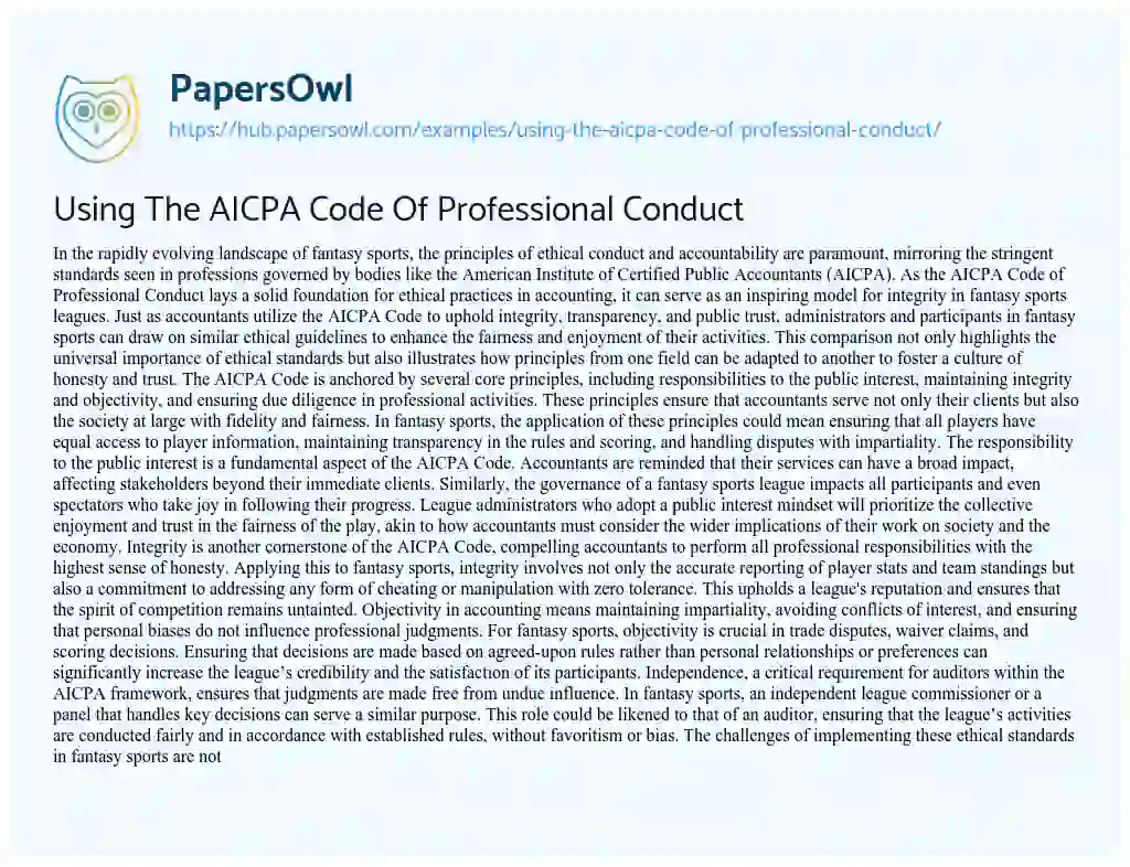 Essay on Using The AICPA Code Of Professional Conduct