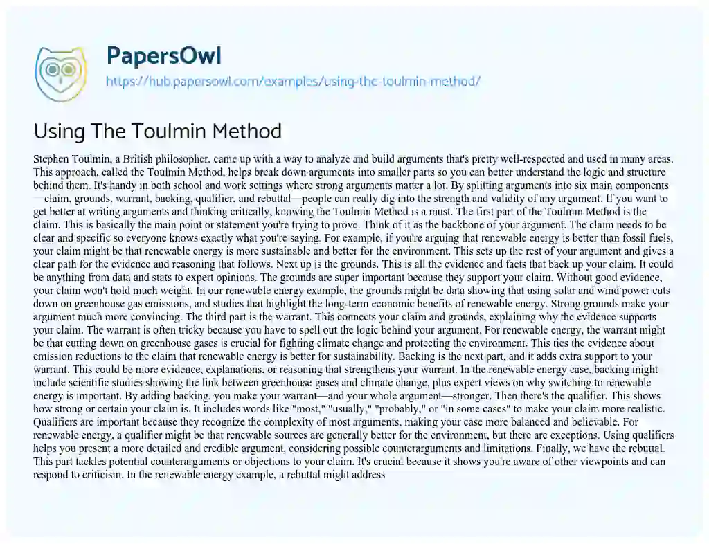 Essay on Using The Toulmin Method