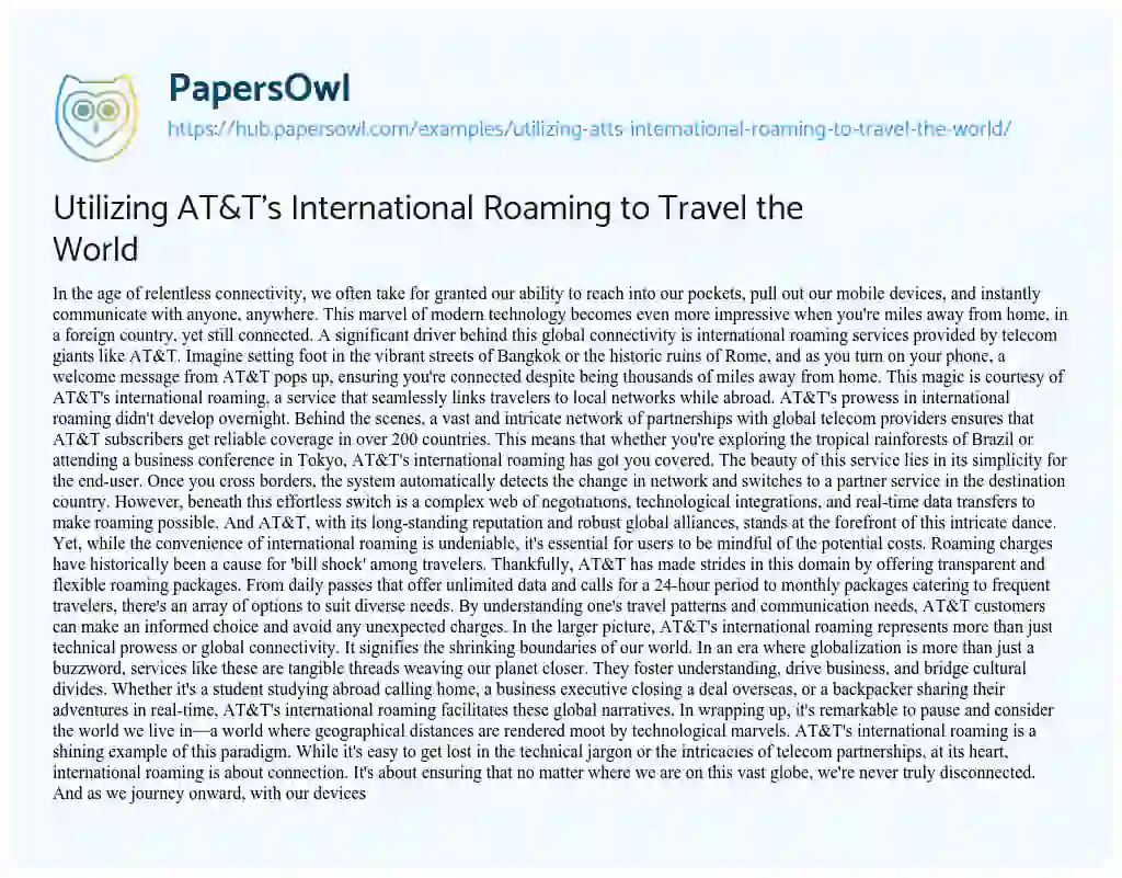 Essay on Utilizing AT&T’s International Roaming to Travel the World